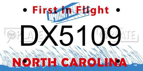 DX5109 North Carolina License Plate