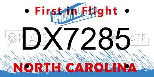 DX7285 North Carolina License Plate