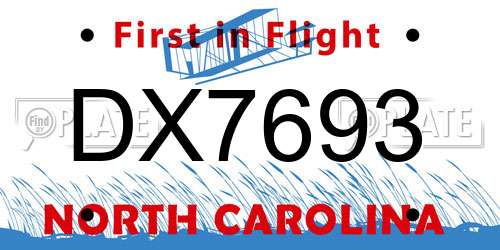 DX7693 North Carolina License Plate