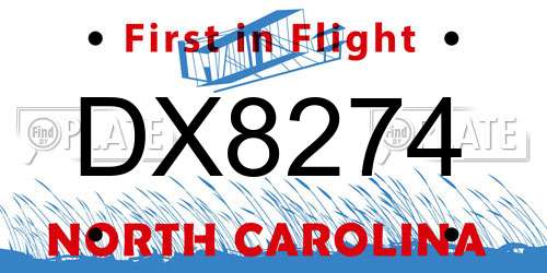 DX8274 North Carolina License Plate