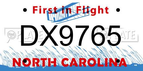 DX9765 North Carolina License Plate