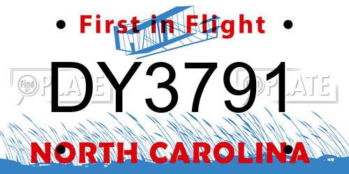 DY3791 North Carolina License Plate