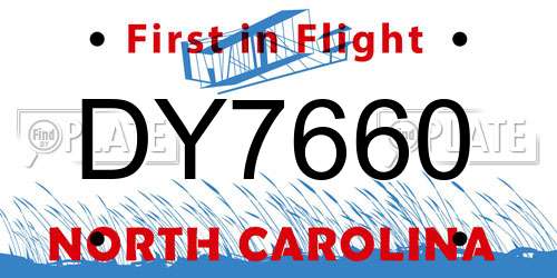 DY7660 North Carolina License Plate