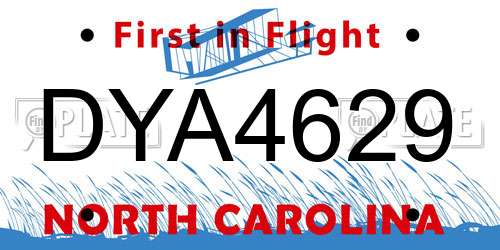 DYA4629 North Carolina License Plate