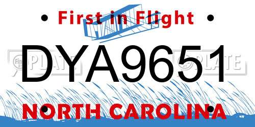 DYA9651 North Carolina License Plate