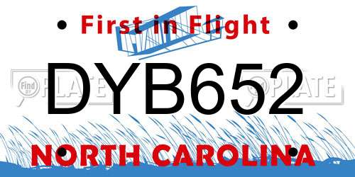 DYB652 North Carolina License Plate