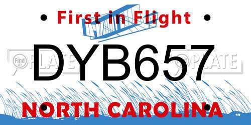 DYB657 North Carolina License Plate