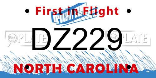 DZ229 North Carolina License Plate
