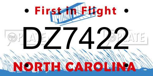 DZ7422 North Carolina License Plate