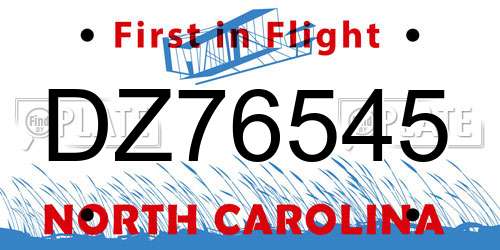 DZ76545 North Carolina License Plate