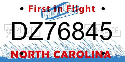 DZ76845 North Carolina License Plate