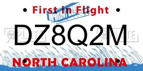 DZ8Q2M North Carolina License Plate