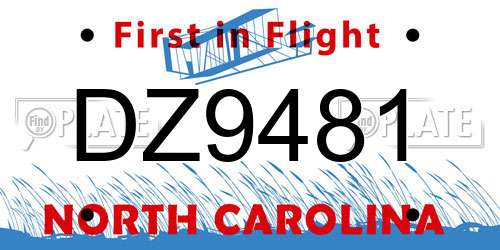 DZ9481 North Carolina License Plate