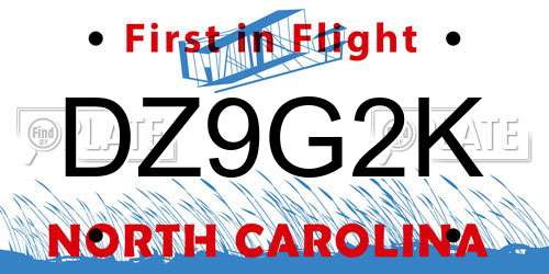 DZ9G2K North Carolina License Plate
