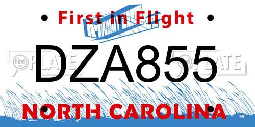 DZA855 North Carolina License Plate