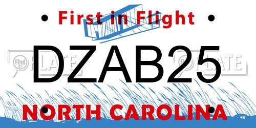 DZAB25 North Carolina License Plate