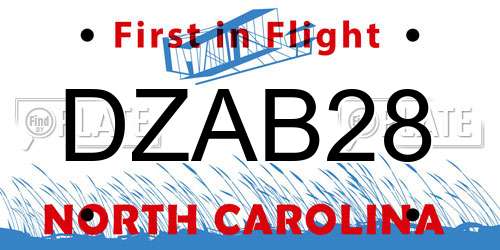 DZAB28 North Carolina License Plate