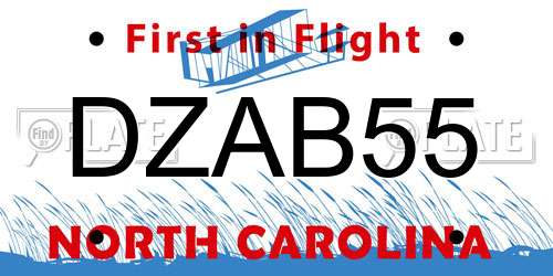 DZAB55 North Carolina License Plate