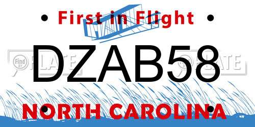 DZAB58 North Carolina License Plate