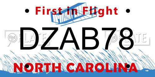 DZAB78 North Carolina License Plate