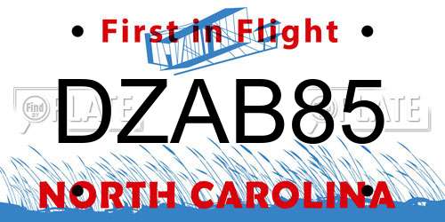 DZAB85 North Carolina License Plate