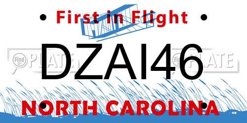DZAI46 North Carolina License Plate