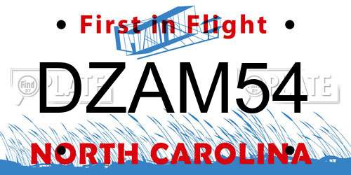 DZAM54 North Carolina License Plate