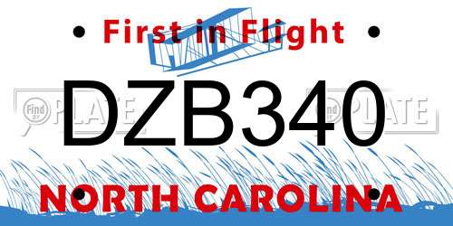 DZB340 North Carolina License Plate
