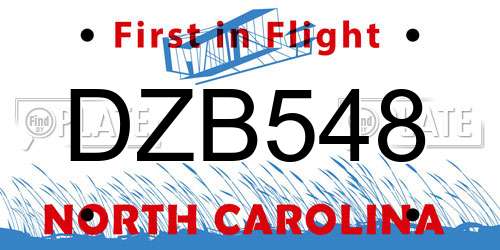 DZB548 North Carolina License Plate