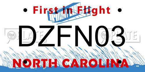 DZFN03 North Carolina License Plate