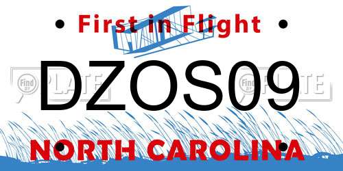 DZOS09 North Carolina License Plate