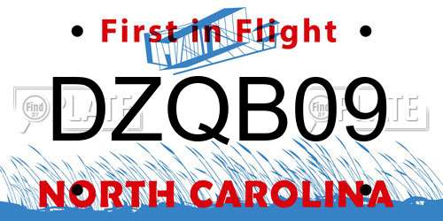 DZQB09 North Carolina License Plate