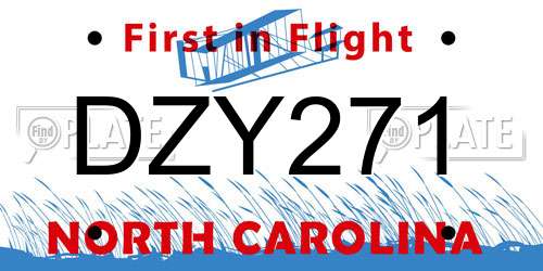 DZY271 North Carolina License Plate