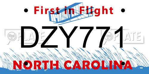 DZY771 North Carolina License Plate