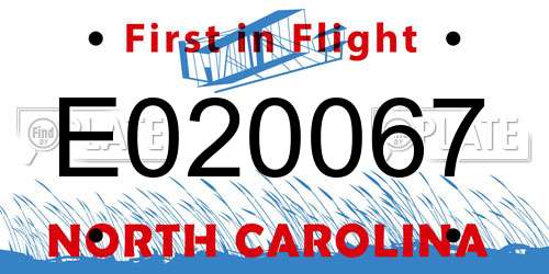 E020067 North Carolina License Plate