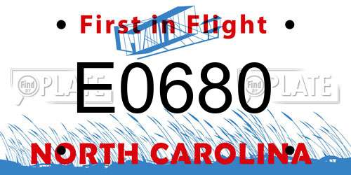 E0680 North Carolina License Plate