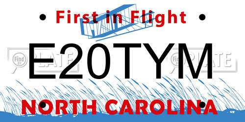 E20TYM North Carolina License Plate