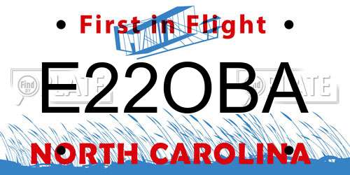 E22OBA North Carolina License Plate