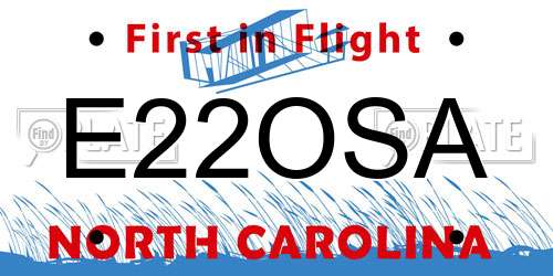E22OSA North Carolina License Plate