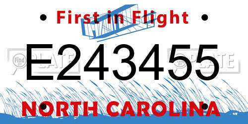 E243455 North Carolina License Plate