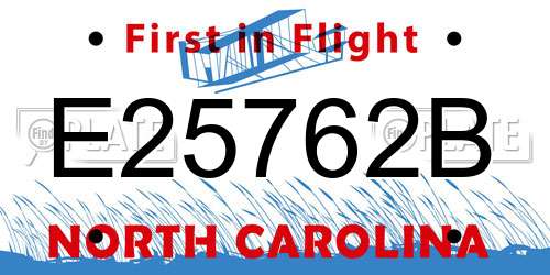 E25762B North Carolina License Plate