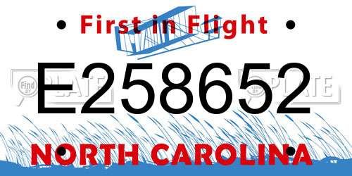 E258652 North Carolina License Plate