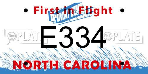E334 North Carolina License Plate