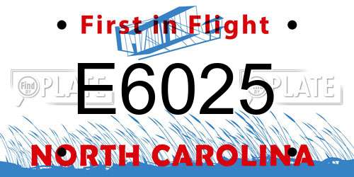 E6025 North Carolina License Plate