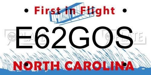 E62GOS North Carolina License Plate