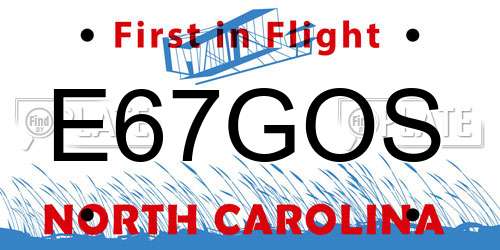 E67GOS North Carolina License Plate