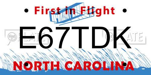 E67TDK North Carolina License Plate