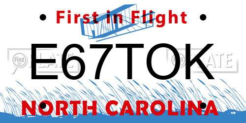 E67TOK North Carolina License Plate