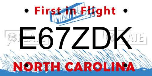 E67ZDK North Carolina License Plate