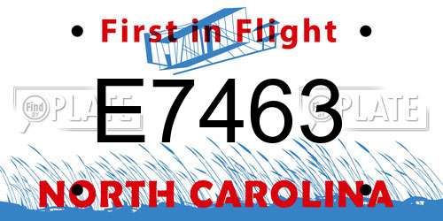E7463 North Carolina License Plate